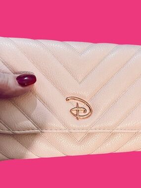 Disney Quilted Blush Pink Clutch with Rose Gold Logo